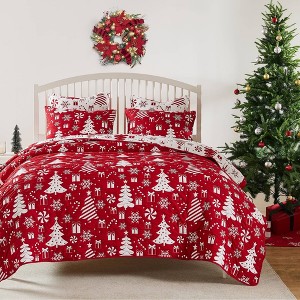 Greenland Home Fashions Peppermint Party Jacquard Matelasse Coverlet Bedding Set Red - 1 of 4