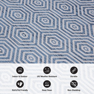 Blue Geometric 2' x 3' Flat Woven Reversible Area Rug