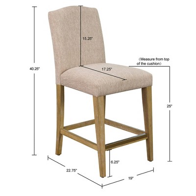 Connor 25" Beige Upholstered Counter Stool with Wood Legs
