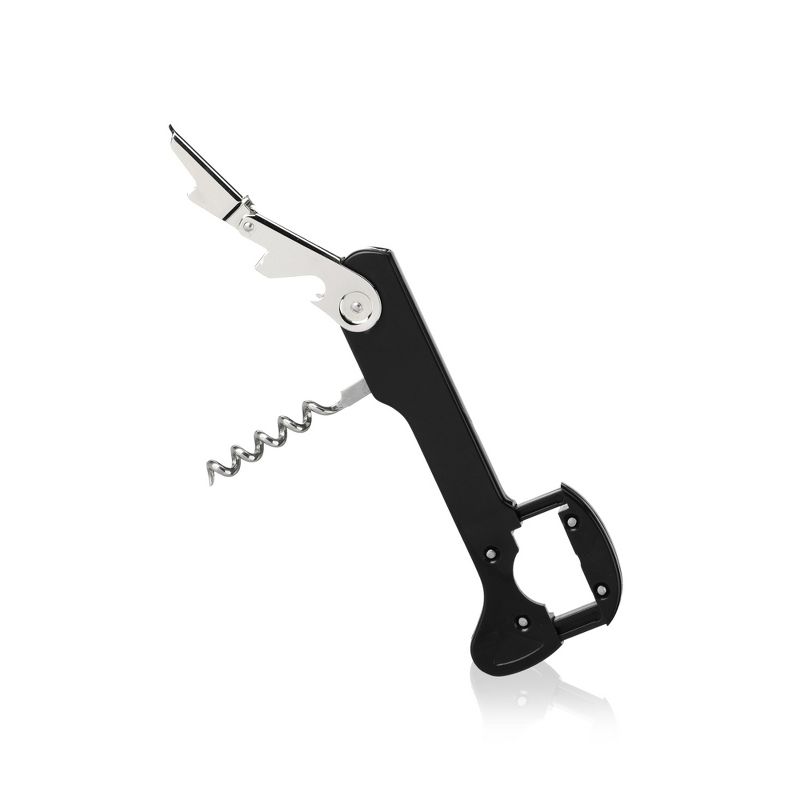 True Recoil Double Hinged Corkscrew, Classic Black Wine Key with Extendable 4 Wheel Foil Cutter, 4 of 6