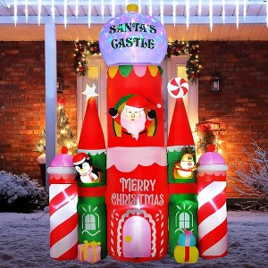 QingMoon Christmas Inflatable Candy Castle, 10FT Holiday Blow Up Decorations, Featuring Santa, Reindeer & Penguins for Yard, Lawn and Garden - 1 of 4