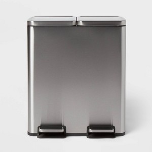 60L Stainless Steel Step Trash and Recycle Can - Brightroom™: Dual Compartment, Pedal-Operated, Kitchen Bin, Silver - 1 of 4