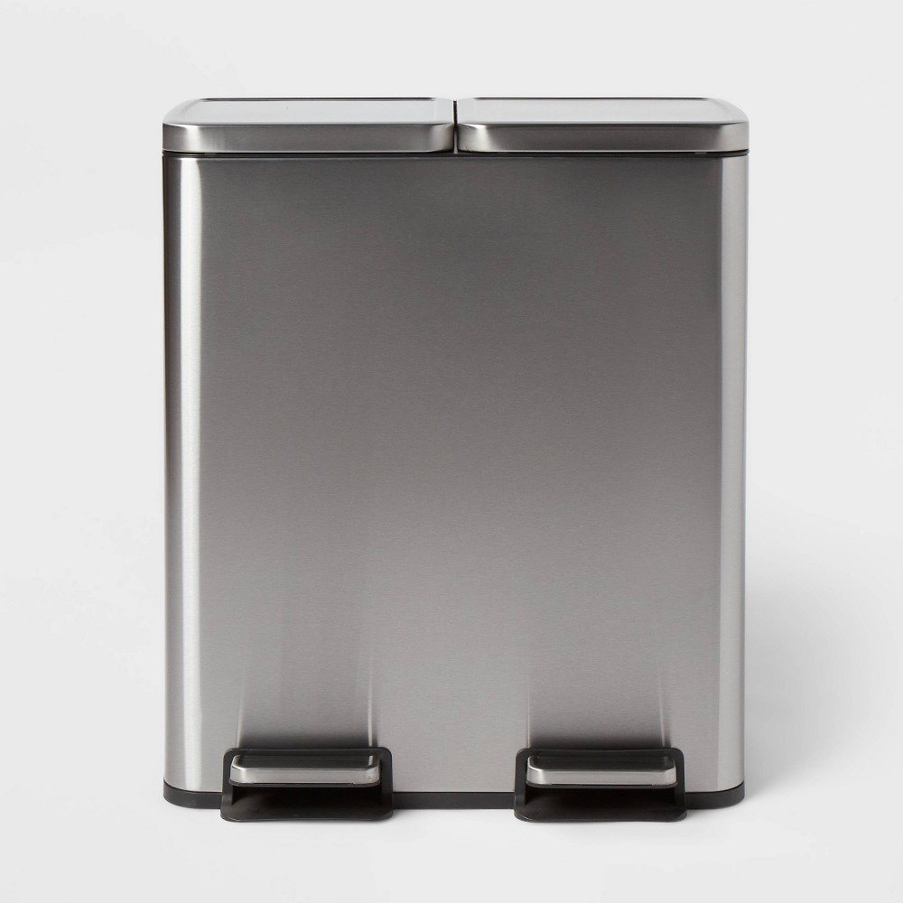 Photos - Waste Bin 60L Stainless Steel Step Trash and Recycle Can - Brightroom™: Dual Compartment, Pedal-Operated, Kitchen Bin, Silver