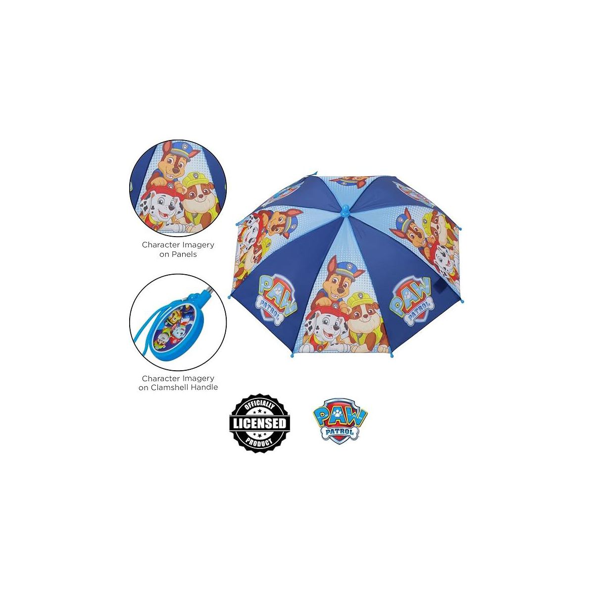 Paw Patrol Boy’s Umbrella, Kids Ages 3-7- Light Blue - thumbnail 3