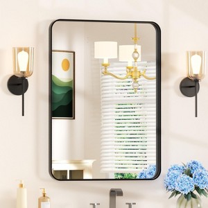 22x30 Inch Black Bathroom Mirror, Matte Aluminum Frame with Rounded Corners for Over Sink - 1 of 4