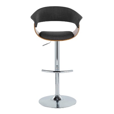 Set of 2 Charcoal Fabric and Chrome Adjustable Swivel Barstools