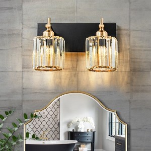 Modern Dimmable Bathroom Vanity Light Crystal Glass Wall Sconce - 2 Light - Black & Gold - 1 of 1