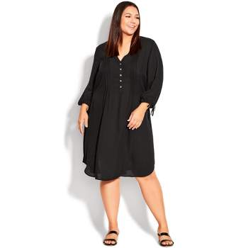 Women's Plus Size Woven Plain Shirt Dress - black | EVANS