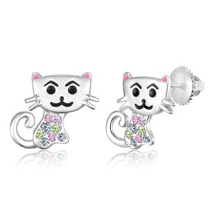 Chanteur Hypoallergenic Kids Jewelry Accessories Cat CZ White Gold Palladium Plating Stud Earrings Surgical Titanium Posts - 1 of 1