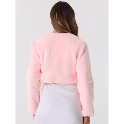 Allegra K Women's Cropped Open Front Collarless Faux Fur Jacket Medium Light Pink — фото 3
