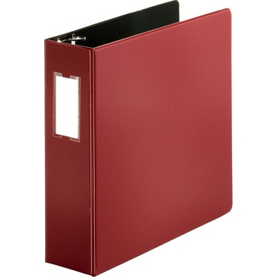 Business Source D-Ring Binder w/Label Holder Hvy-Dty 3" Burgundy 33114