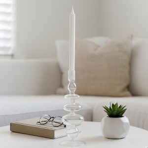 Decorative Candle Holder for Taper Candles - Modern Glass Candlestick Holder with Disc and Sphere Design for Table Decor - 1 of 4