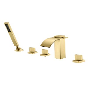 SUMERAIN Roman Tub Faucet with Hand Shower, Waterfall High Flow Tub Filler Deck Mount Brushed Nickel - 1 of 4