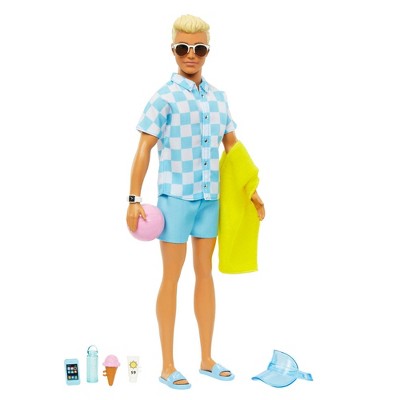 Barbie Ken Doll With Swim Trunks And Beach-themed Accessories