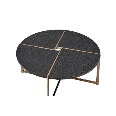 Bromia 26" Round Black Wood & Champagne Metal Coffee Table with Storage