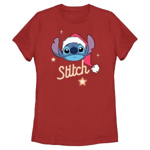 Womens Lilo & Stitch Christmas Hat Portrait Stars Stitch T Shirt - 1 of 4