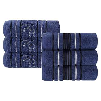 Zero Twist Cotton Solid and Floral Jacquard Hand Towel Set of 6 by Blue Nile Mills