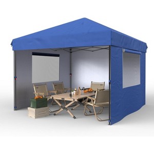 10x10 Pop Up Canopy with 3-Sidewall, Outdoor Tent with Portable Roller Bag - 3 Adjustable Height, 4 Weight Bags for Garden, Sports, Beach - 1 of 4