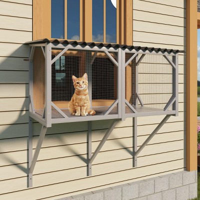 Window Catio for Indoor Cats,Outdoor Cat Enclosure for Sliding Windows,Wall Mounted Wooden Cat House with Mesh Panels - LAOTIES