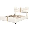 Grungis Full/Queen Size Upholstered Bed Frame with Butterfly Shaped Headboard,PU Leather Platform Bed with Gold Metal Decorations - 3 of 4