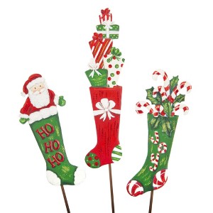 Round Top Collection 28.25 In Holiday Stockings Mini Christmas Joy Yard Stake Decorative Garden Stakes - 1 of 3