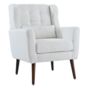 Ridstar White Teddy Fabric Accent Chair Comfy Reading Chair for Living Room Bedroom - 1 of 4