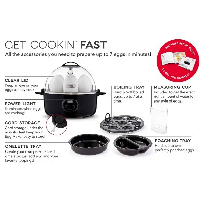 Black Compact 3-in-1 Egg Cooker with Auto Shut-Off