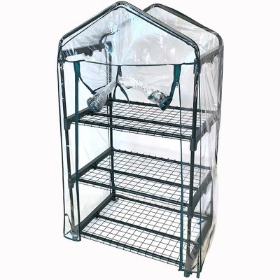 Clear PVC 3-Shelf Mini Greenhouse with Steel Frame