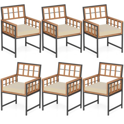 Tangkula Acacia Wood Patio Chairs Set of 6 w/Cushions & Metal Frame 400 lbs Capacity
