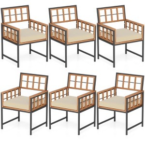 Tangkula Acacia Wood Patio Chairs Set of 6 w/Cushions & Metal Frame 400 lbs Capacity - 1 of 2