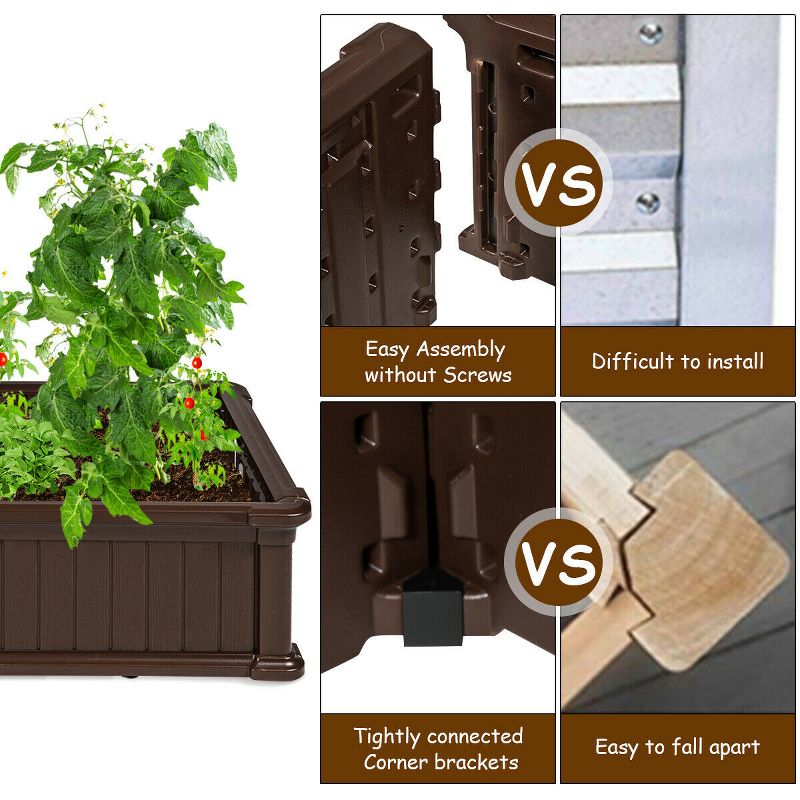 Costway 2 Pcs 48.5'' Raised Garden Bed Square Plant Box Planter Flower Vegetable Brown, 5 of 11