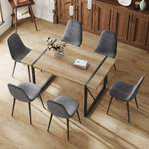 Lyngins Modern Medieval Dining Set – Rectangular Dining Table & Upholstered Side Chairs, Rural Industrial Style with Black Metal Legs for Dining Room - 1 of 4