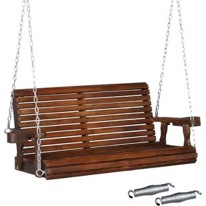 VINGLI Upgraded Patio Wooden Porch Swing for Courtyard & Garden, Heavy Duty 880 LBS Swing Chair Bench with Hanging Chains for Outdoors (Green, 5 FT) - 1 of 4