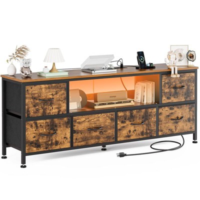 Gikpal 6 Drawer Dresser, Dressers for BedroomTV Stands for 55 inch TV, TV Stand Chest of Drawers 2 Shelves, Fabric Dresser with LED Lights and Outlets