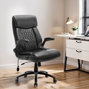 Ora Maison Big and Tall Office Chair, Heavy Duty Executive Desk Chair with Adjustable Lumbar Support, Flip-Up Arms, Tilt Lock, and High Back, Black - 1 of 1