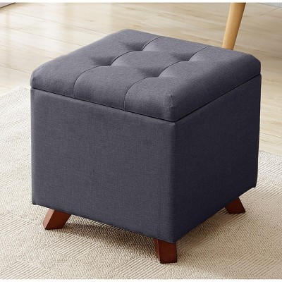 Ornavo Home Linen Tufted Square Storage Ottoman - 15" Inch