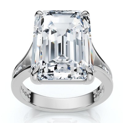 Pompeii3 Certified 9.20Ct Emerald Cut Sam Diamond Engagement Ring 14k Gold/Pt Lab Created
