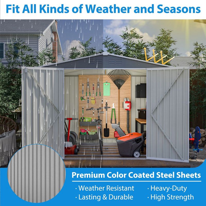 8x6FT Garden Storage Shed With Ventilation Holes, UV-resistant Galvanized Steel Construction All Weather Tool Sheds With Lockable Doors, 4 of 6