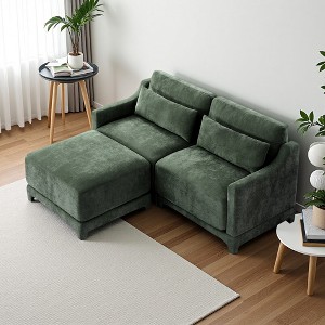 73.2" Chenille L-Shaped Ergonomic Sectional Sofa with Lumbar Pillows & Ottoman - 1 of 4
