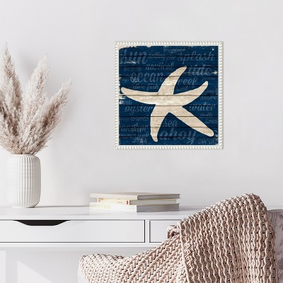 Coastal Starfish Canvas Wall Art with White Beaded Frame