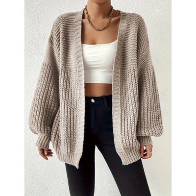 Womens Lantern Long Sleeve Fall Sweater Cardigan Loose Kint Drop Shoulder Sleeves Shirt Casual Top