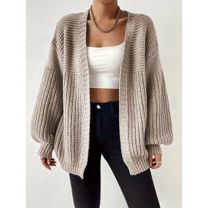 Womens Lantern Long Sleeve Fall Sweater Cardigan Loose Kint Drop Shoulder Sleeves Shirt Casual Top - 1 of 4