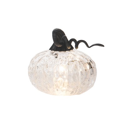 Transpac Glass 4.52 in. Clear Halloween Iridescent Light Up Pumpkin