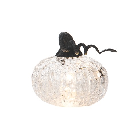 Transpac Glass 4.52 in. Clear Halloween Iridescent Light Up Pumpkin - image 1 of 2