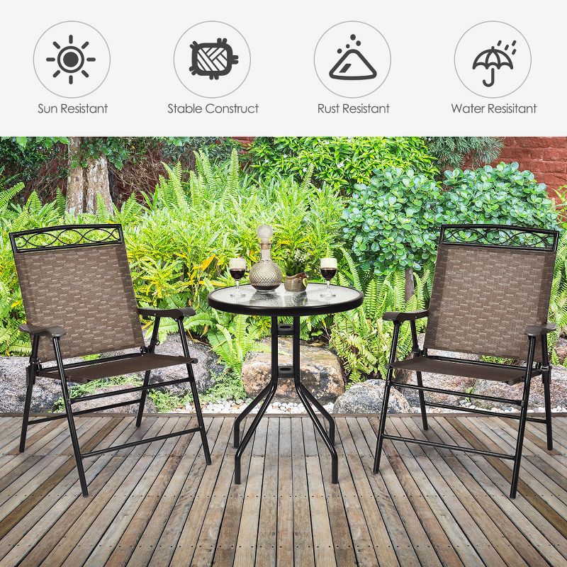 Tangkula 3PCS Patio Folding Dining Set for Backyard Garden Pool with 2 Patio Chairs and Table, 5 of 11