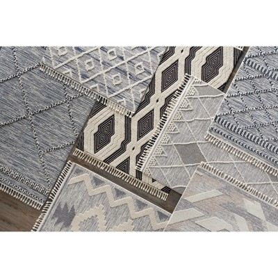 Hesperus Black and Ivory High Pile Geometric Area Rug