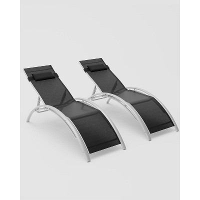 homfan Patio Chaise Lounge Set of 2, Aluminum Outdoor Lounge Chairs Adjustable Backrest - All-Weather Poolside, Beach, Sunbathing Recliner Chairs