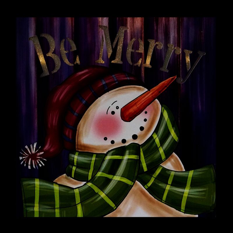Northlight LED Lighted "Be Merry" Smiling Snowman Christmas Canvas Wall Art 11.75" x 11.75", 2 of 4