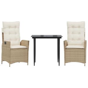 vidaXL 3 Piece Patio Dining Set with Cushions Beige Poly Rattan - 31.5" x 31.5" x 29.1" Without footrest 2 Items - 1 of 4