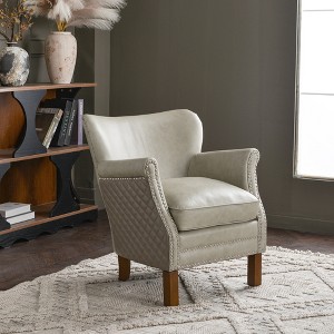 KINWELL Compact Leather Armchair, Top-Grain Genuine Leather Upholstered Chair for Small Spaces - 1 of 4